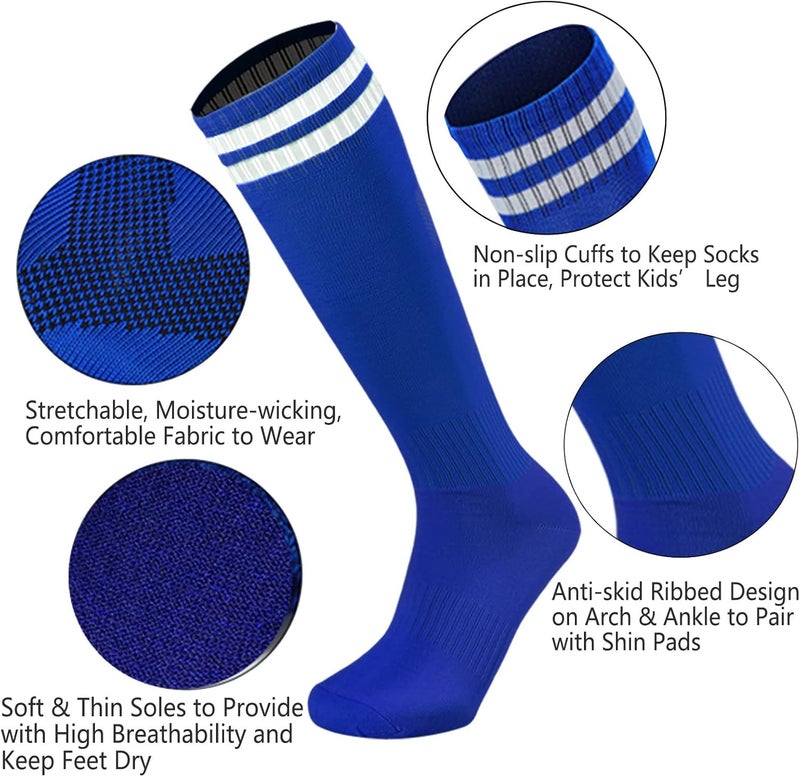 Ultrafun 6 Pairs Kids Youth Soccer Socks Solid Striped Knee High Tube Football Sports Socks for Boys Girls 6-12 Years Old - Image 3